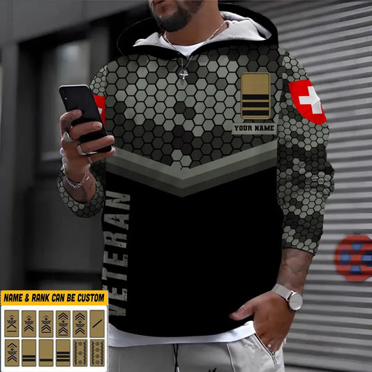 Personalisierter Kapuzenpullover mit Schweizer Soldaten-/Veteranen-Tarnmuster und Namen und Rang - 1699574404