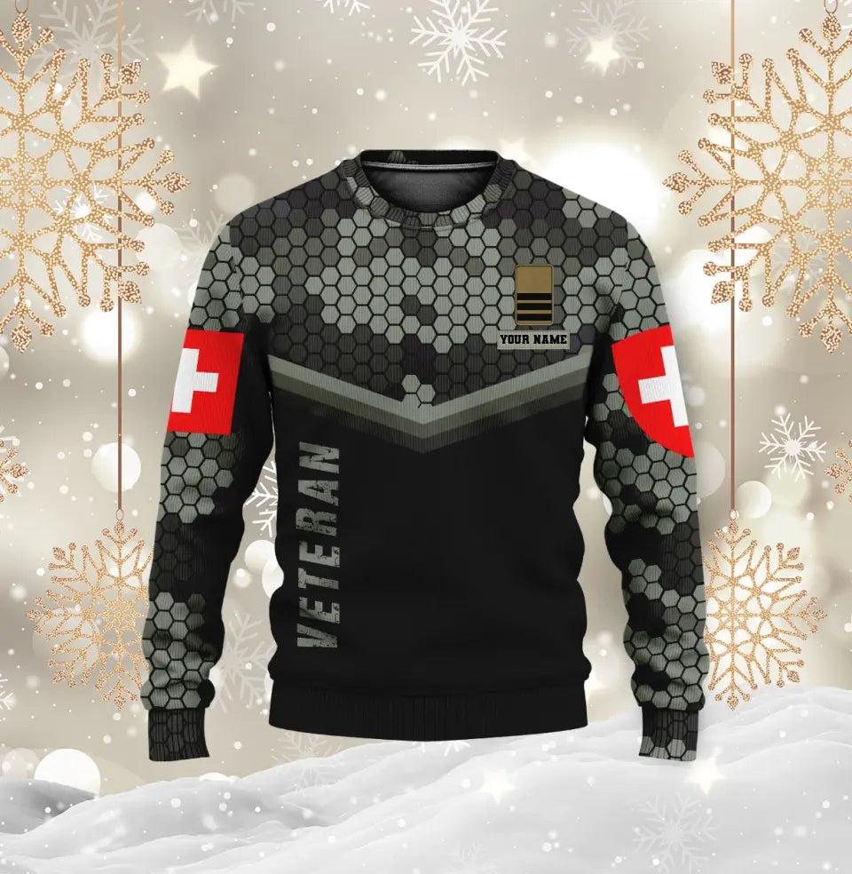 Personalisierter Kapuzenpullover mit Schweizer Soldaten-/Veteranen-Tarnmuster und Namen und Rang - 1699574404