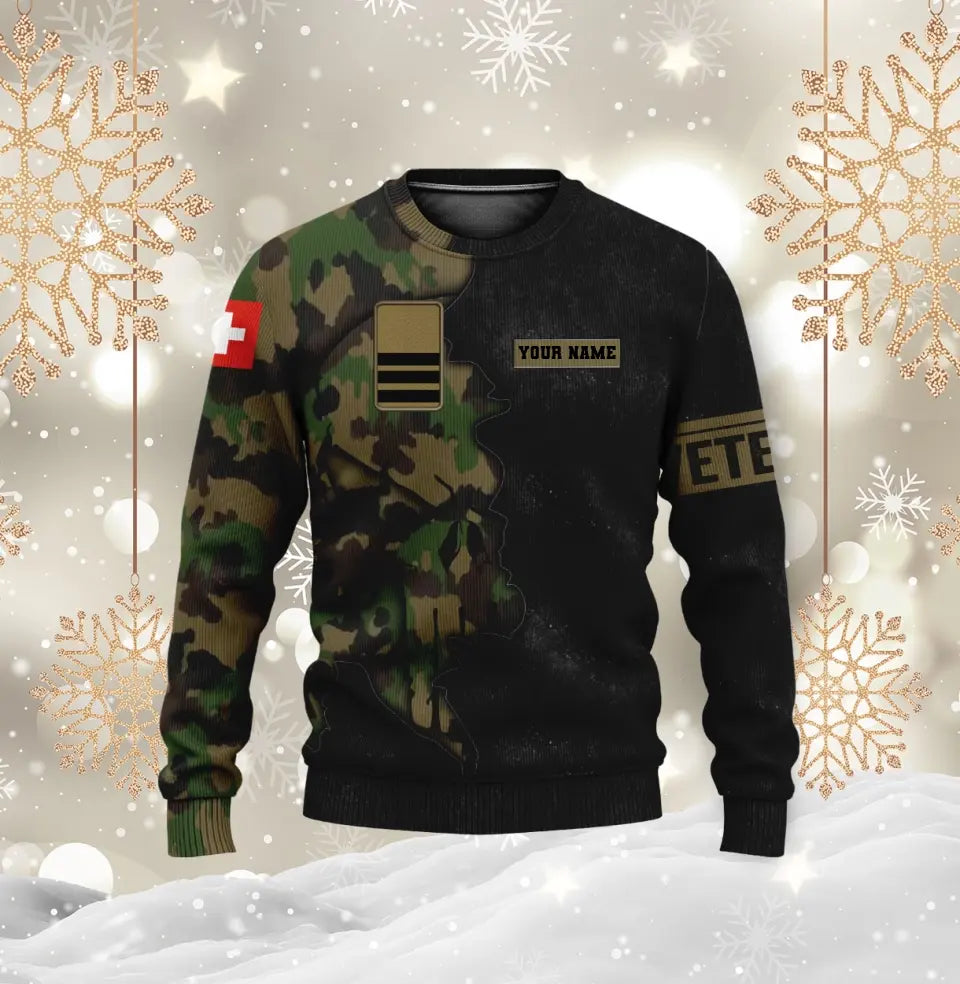 Personalisierter Kapuzenpullover mit Schweizer Soldaten-/Veteranen-Tarnmuster und Namen und Rang - 1699574401