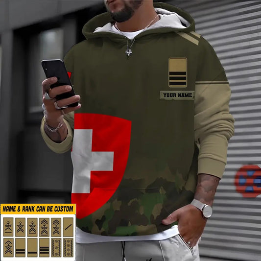 Personalisierter Kapuzenpullover mit Schweizer Soldaten-/Veteranen-Tarnmuster und Namen und Rang - 1699574402