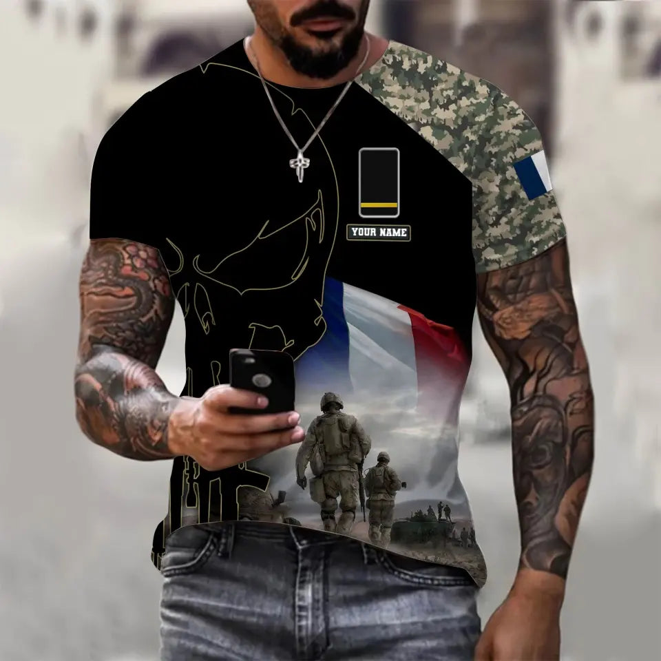 Personalized France Soldier/ Veteran Camo With Name And Rank Hoodie 3D Printed - 1910230001