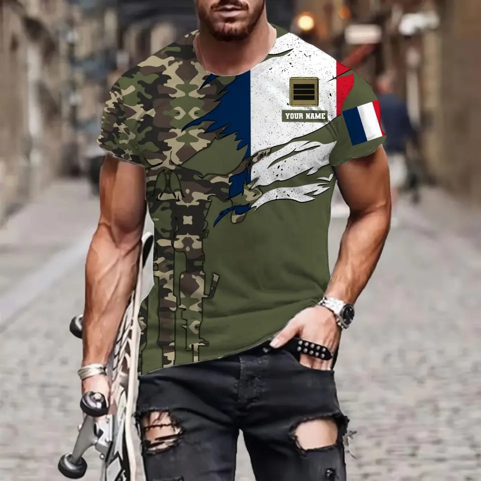 Personalisierter Kapuzenpullover mit Camouflage-Muster für französische Soldaten/Veteranen mit Namen und Rang – 16989696