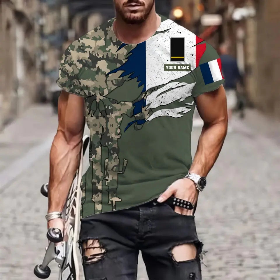 Personalisierter Kapuzenpullover mit Camouflage-Muster für französische Soldaten/Veteranen mit Namen und Rang – 16989696