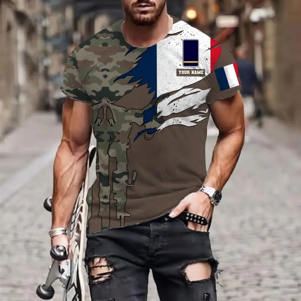 Personalisierter Kapuzenpullover mit Camouflage-Muster für französische Soldaten/Veteranen mit Namen und Rang – 16989696