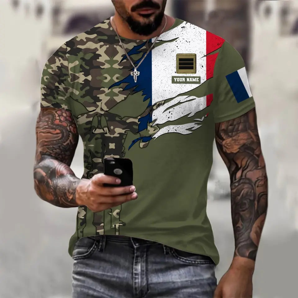 Personalisierter Kapuzenpullover mit Camouflage-Muster für französische Soldaten/Veteranen mit Namen und Rang – 16989696