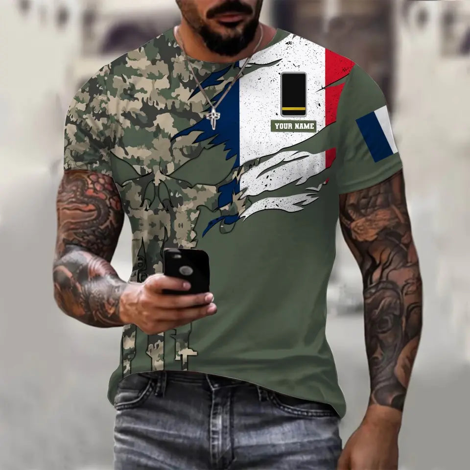 Personalisierter Kapuzenpullover mit Camouflage-Muster für französische Soldaten/Veteranen mit Namen und Rang – 16989696
