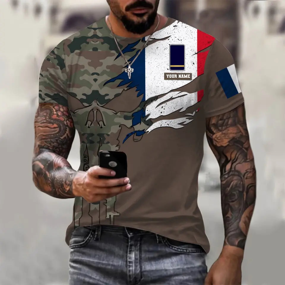 Personalisierter Kapuzenpullover mit Camouflage-Muster für französische Soldaten/Veteranen mit Namen und Rang – 16989696