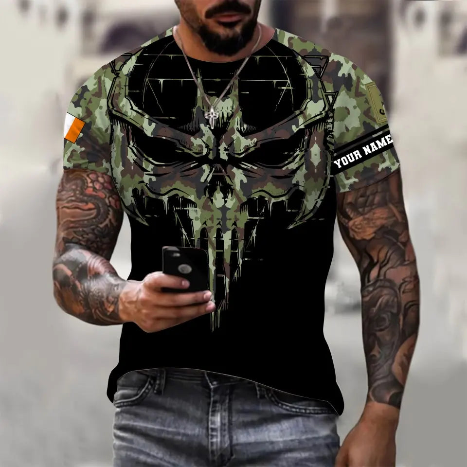 Personalisierter Kapuzenpullover mit irischem Soldaten-/Veteranen-Tarnmuster und Namen und Rang, 3D-Druck – 16977600
