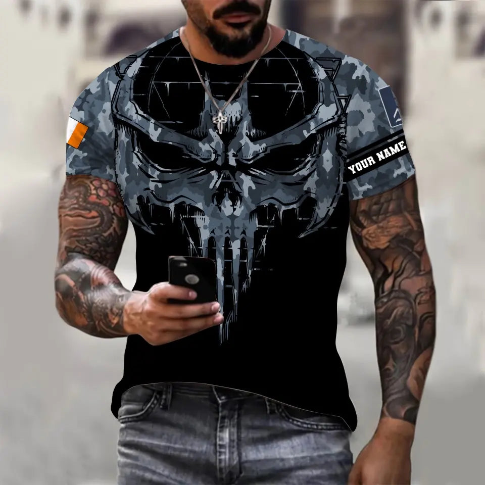 Personalisierter Kapuzenpullover mit irischem Soldaten-/Veteranen-Tarnmuster und Namen und Rang, 3D-Druck – 16977600