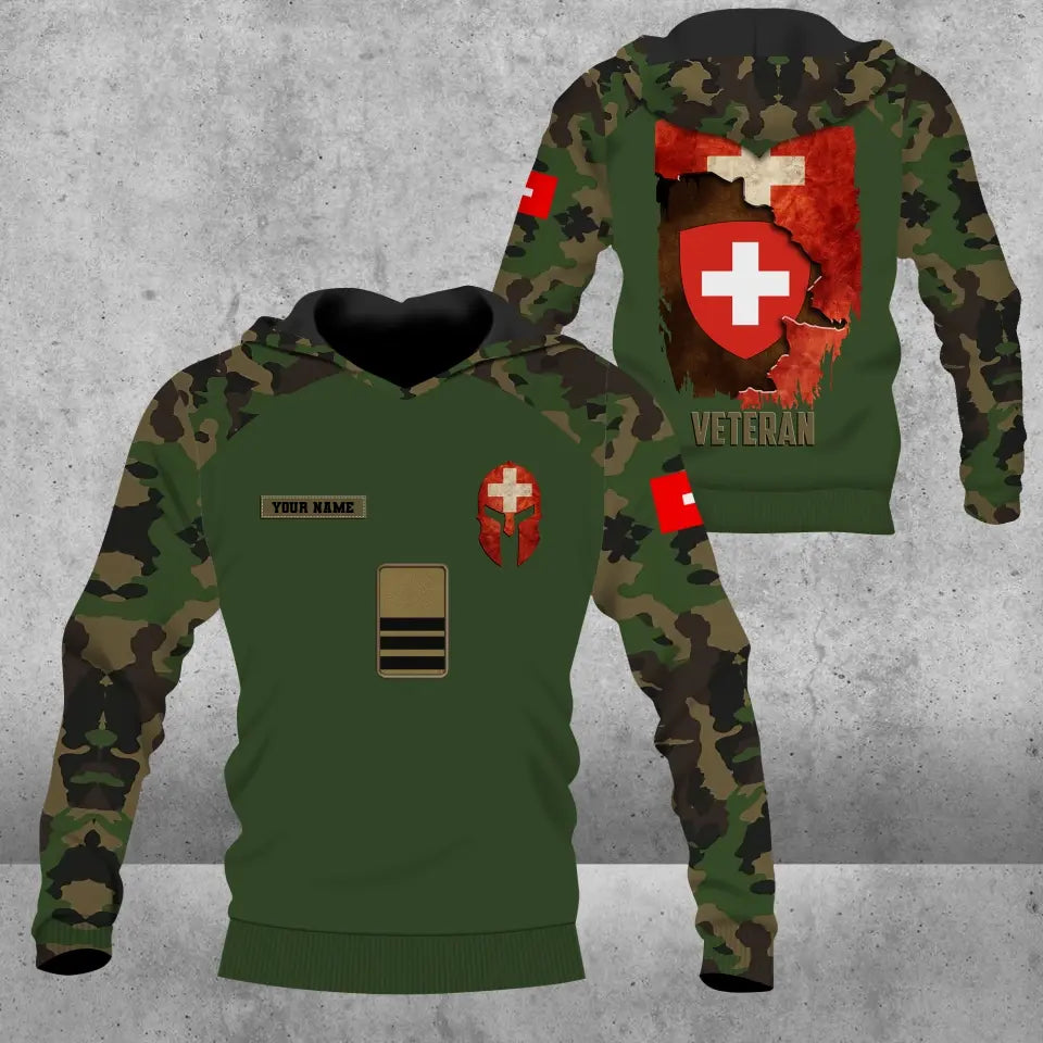 Personalized Swiss Soldier/ Veteran Camo With Name And Rank Hoodie - 0106230001- D04