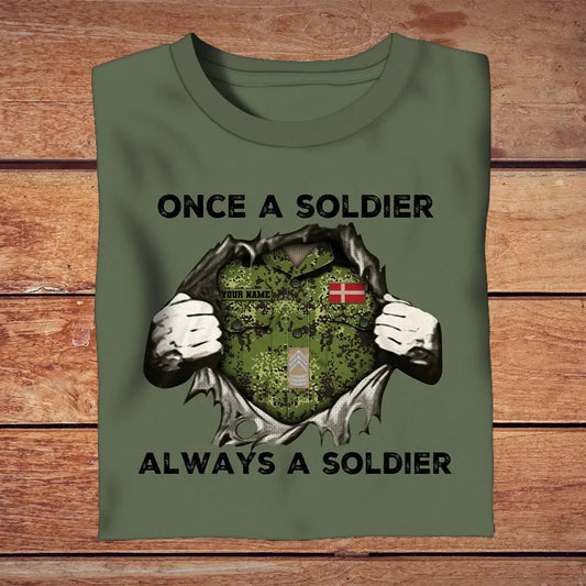 Personalized Denmark Soldier/ Veteran Camo With Name And Rank T-shirt 3D Printed - 2909230001