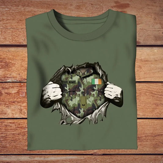 Personalized Ireland Soldier/ Veteran Camo With Name And Rank T-Shirt 3D Printed - 16958592