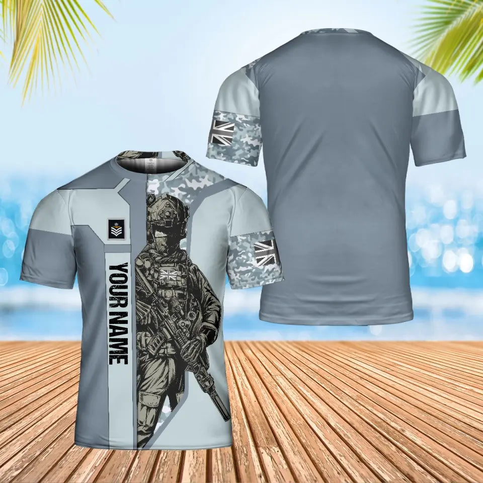 Personalized UK Soldier/ Veteran Camo With Name And Rank T-shirt 3D Printed - 0402240001