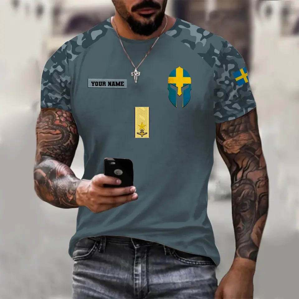 Personalized Sweden Soldier/ Veteran Camo With Name And Rank T-shirt 3D Printed - 1010230001
