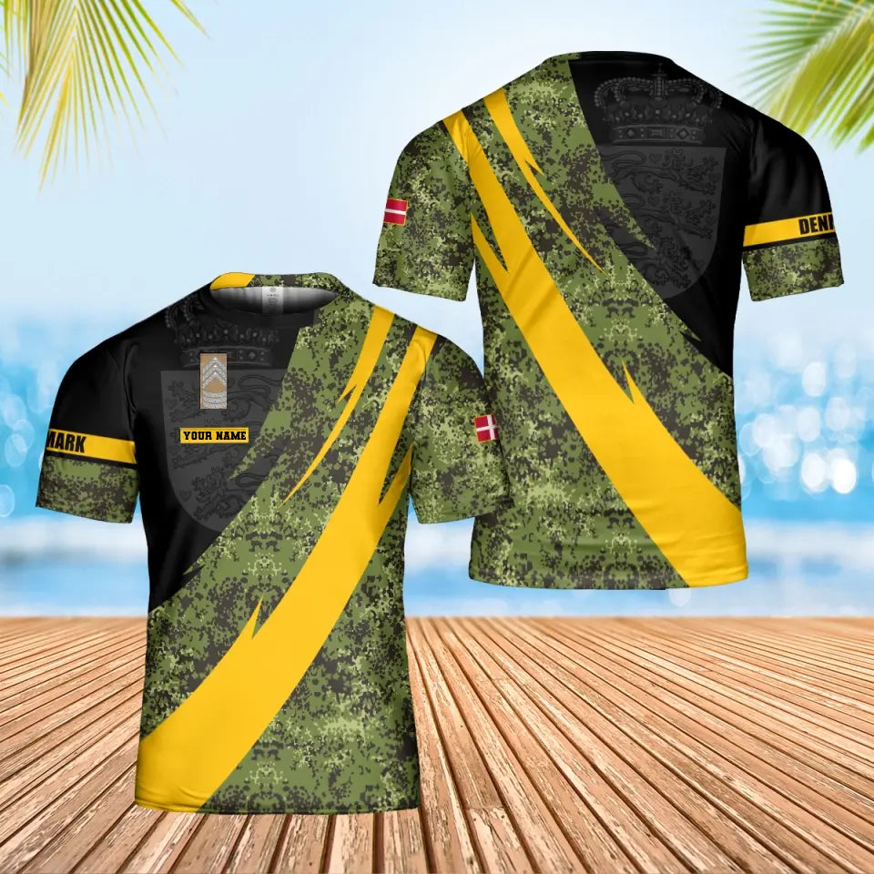 Personalized Denmark Solider/ Veteran Camo With Name And Rank T-Shirt 3D Printed - 1705230002-D04