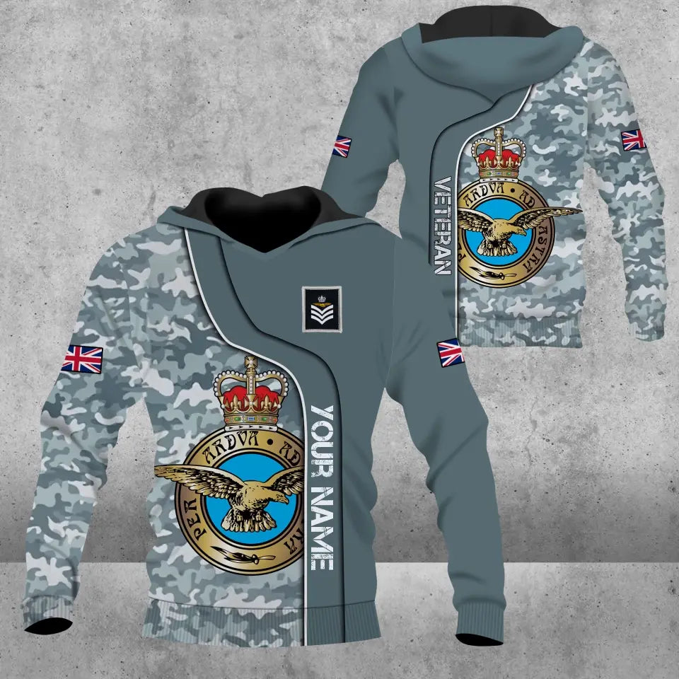 Personalisierter Kapuzenpullover mit Camouflage-Muster für britische Soldaten/Veteranen mit Namen und Rang, 3D-Druck – 0809230001