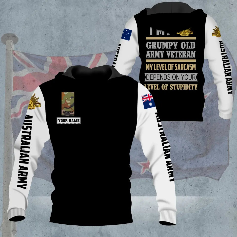 Personalisierter Kapuzenpullover mit Camouflage-Muster für australische Soldaten/Veteranen mit Namen und Rang – 1685404801 – D04