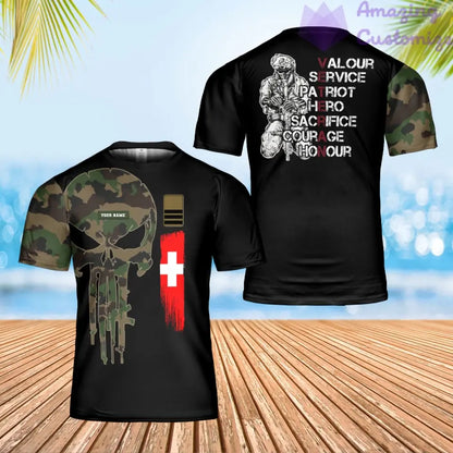 Personalized Swiss Soldier/ Veteran Camo With Name And Rank T-shirt 3D Printed - 0102240003