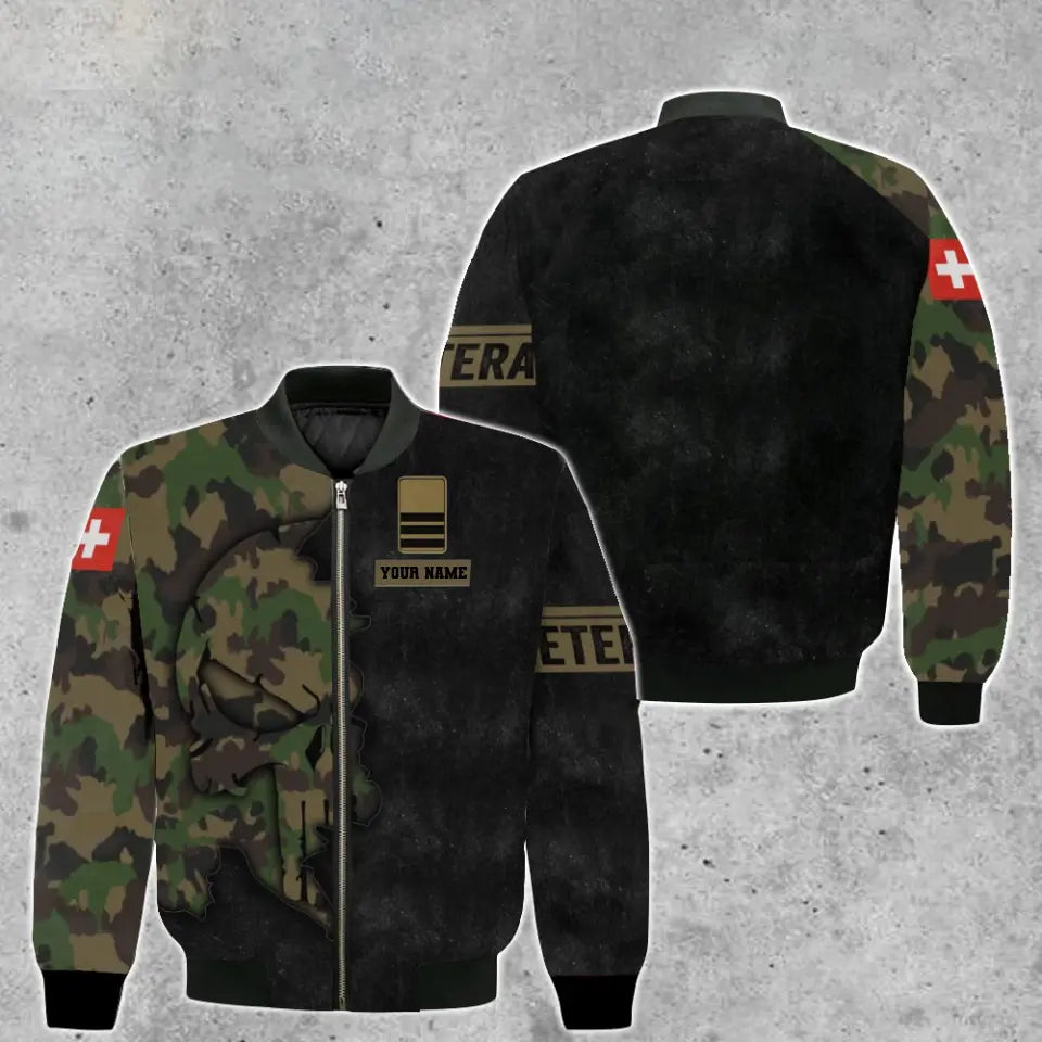 Personalisierter Kapuzenpullover mit Schweizer Soldaten-/Veteranen-Tarnmuster und Namen und Rang - 1699574401