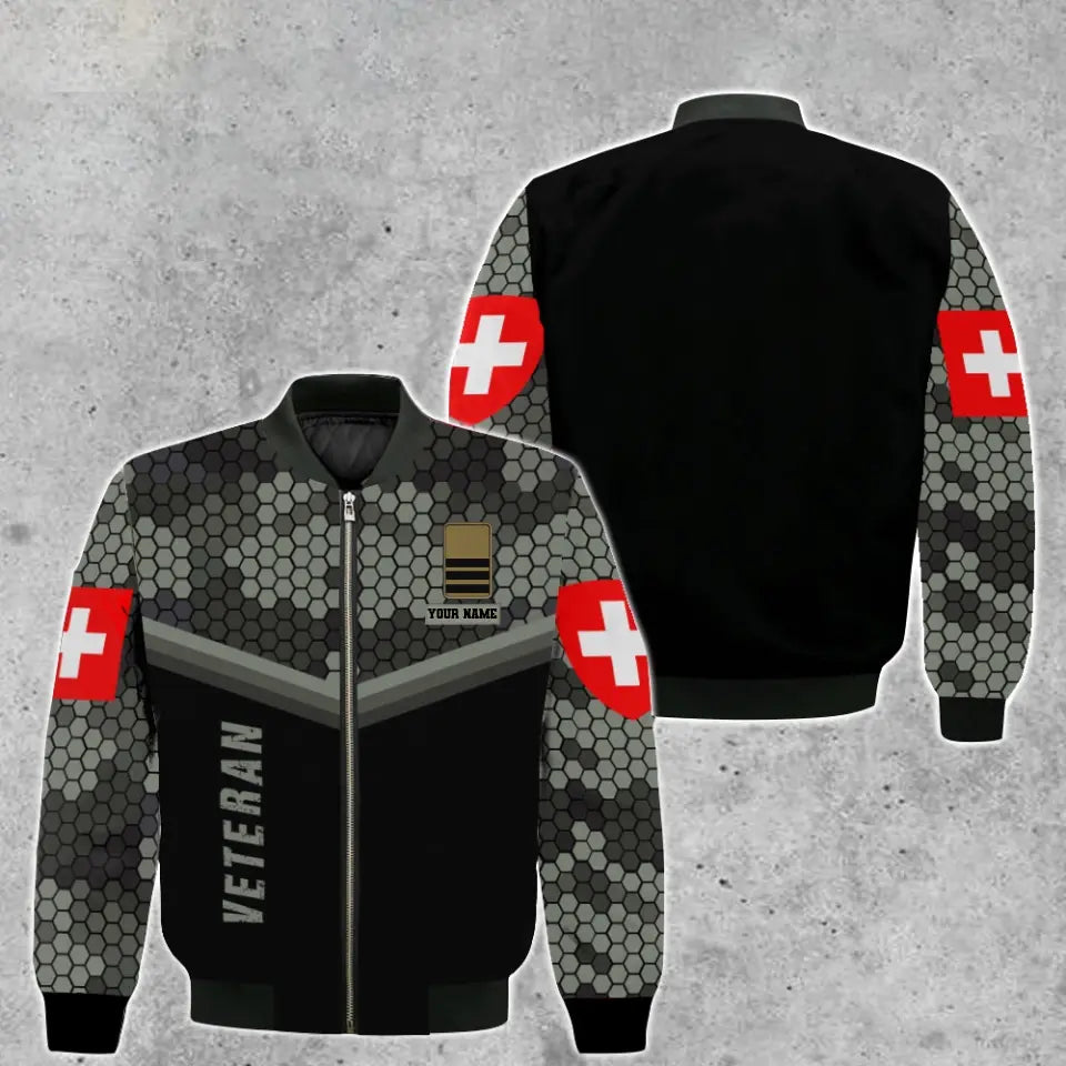 Personalisierter Kapuzenpullover mit Schweizer Soldaten-/Veteranen-Tarnmuster und Namen und Rang - 1699574404