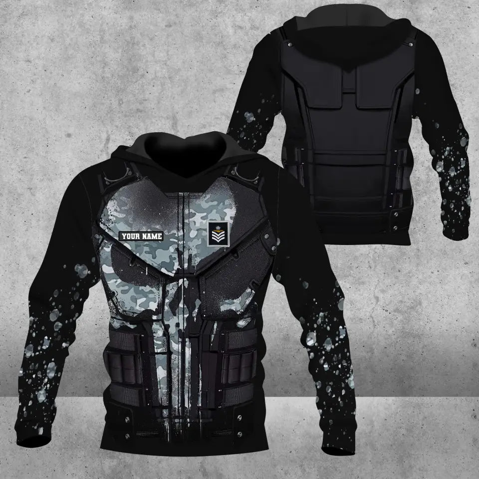 Personalisierter Kapuzenpullover mit Camouflage-Muster für britische Soldaten/Veteranen mit Namen und Rang, 3D-Druck -0112230001