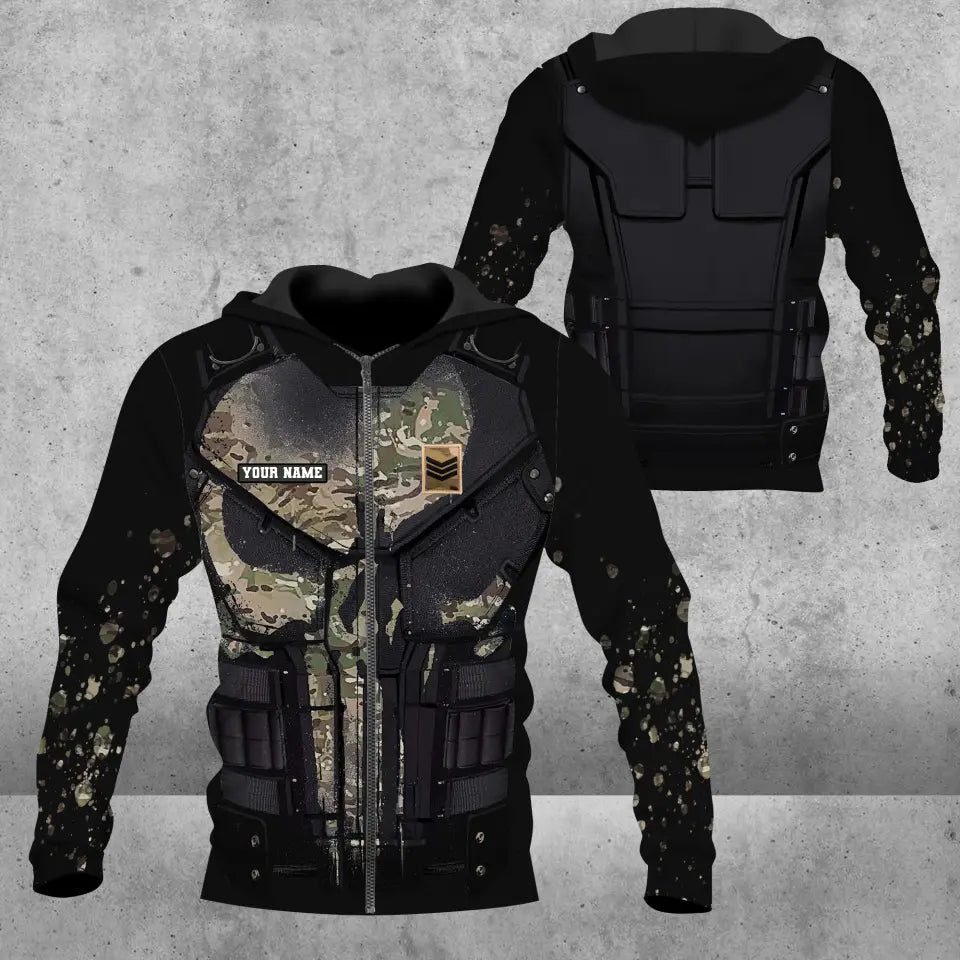 Personalisierter Kapuzenpullover mit Camouflage-Muster für britische Soldaten/Veteranen mit Namen und Rang, 3D-Druck -0112230001
