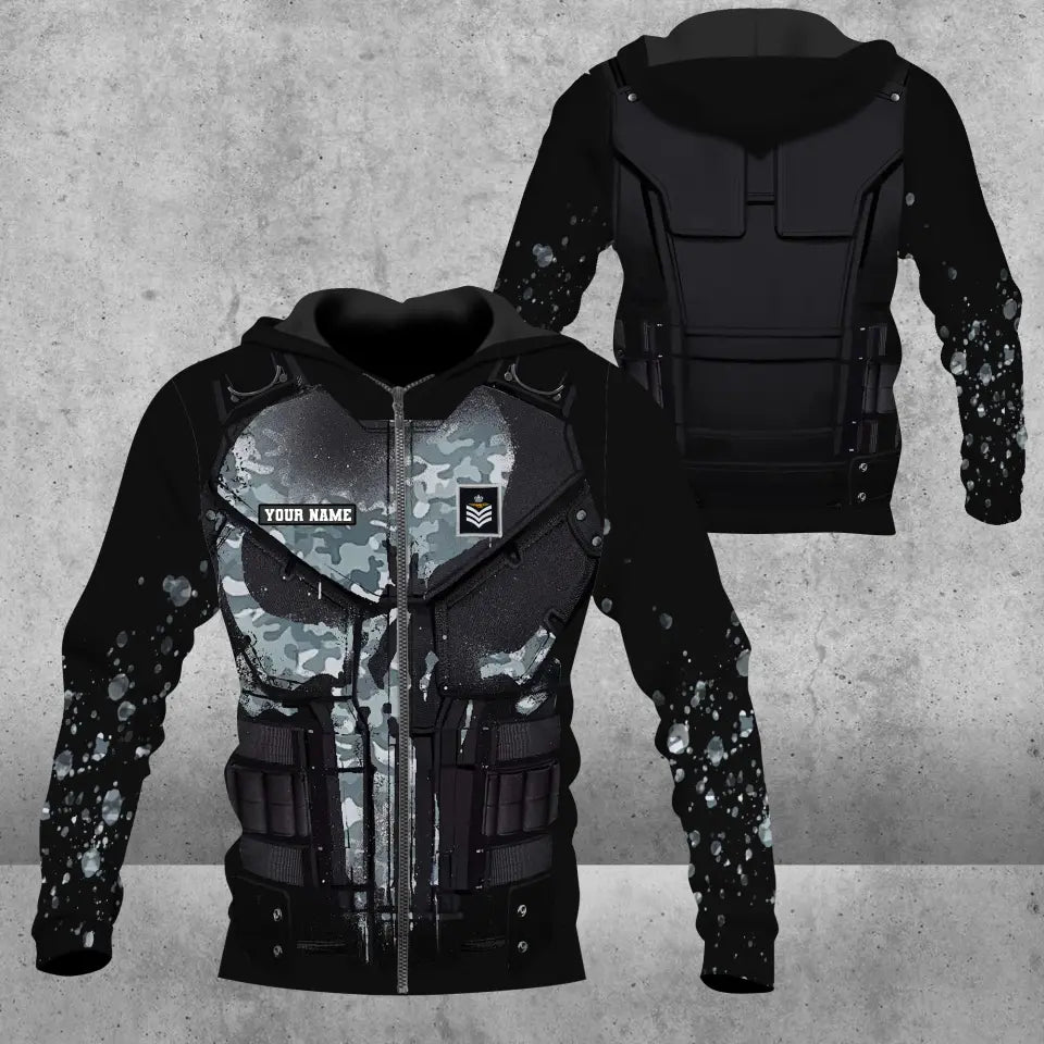 Personalisierter Kapuzenpullover mit Camouflage-Muster für britische Soldaten/Veteranen mit Namen und Rang, 3D-Druck -0112230001
