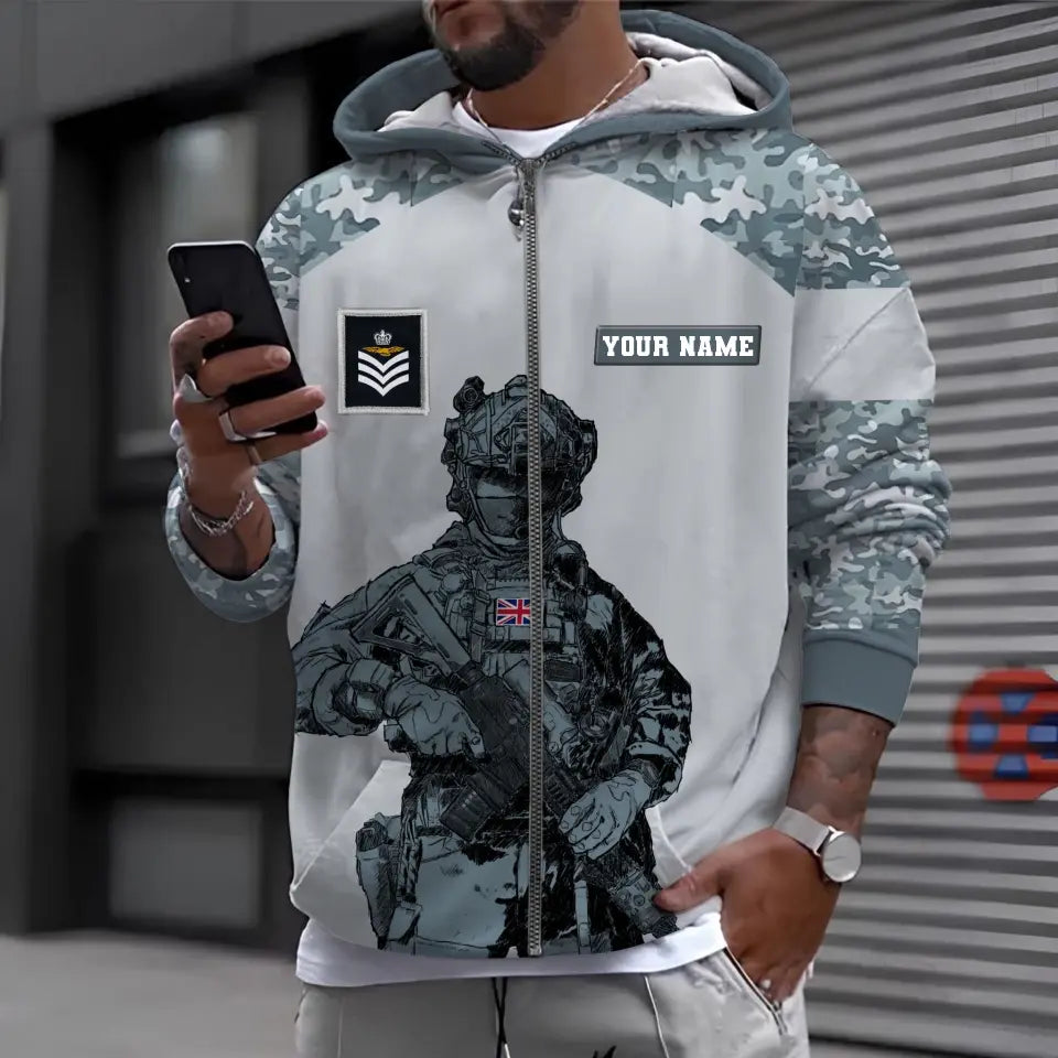 Personalized UK Soldier/ Veteran Camo With Name And Rank Hoodie 3D Printed -0512230001