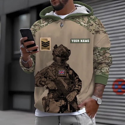 Personalized UK Soldier/ Veteran Camo With Name And Rank Hoodie 3D Printed -0512230001