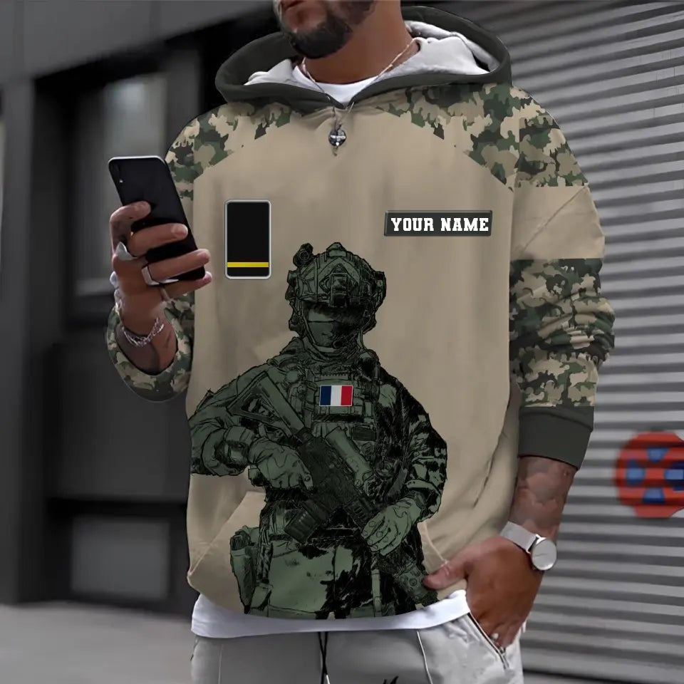 Personalized France Soldier/ Veteran Camo With Name And Rank Hoodie 3D Printed -0512230001