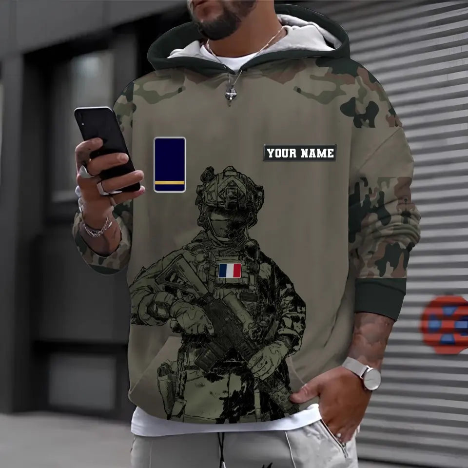 Personalized France Soldier/ Veteran Camo With Name And Rank Hoodie 3D Printed -0512230001