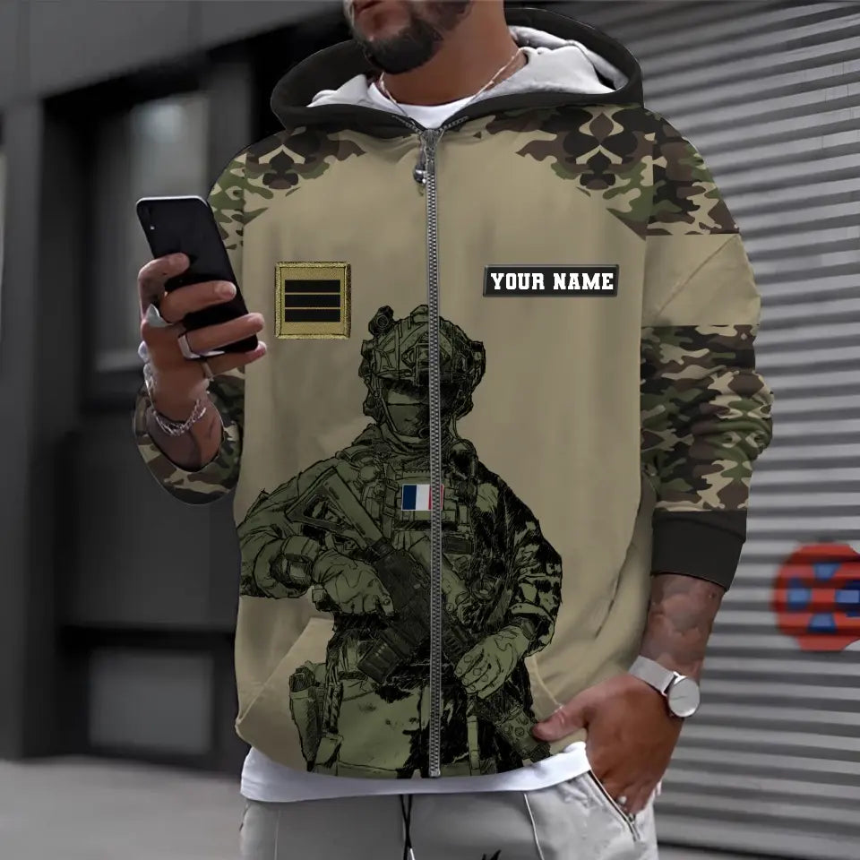 Personalized France Soldier/ Veteran Camo With Name And Rank Hoodie 3D Printed -0512230001