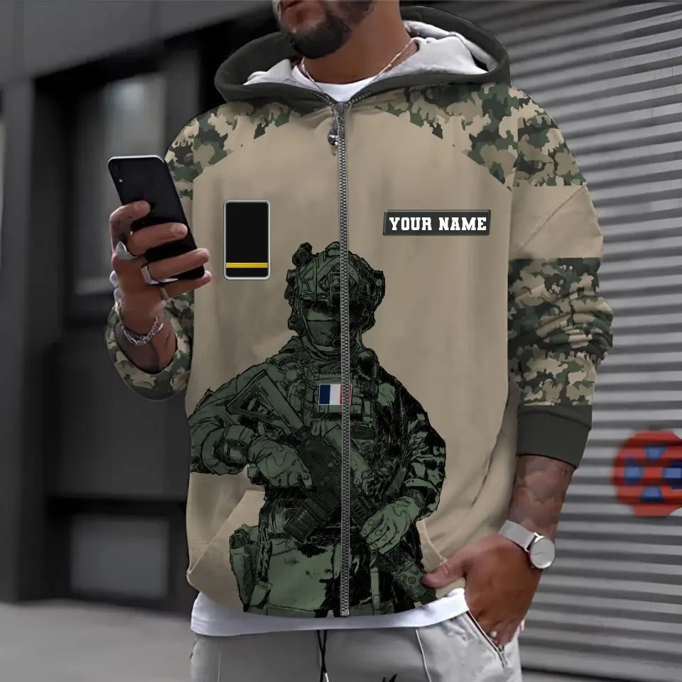 Personalized France Soldier/ Veteran Camo With Name And Rank Hoodie 3D Printed -0512230001