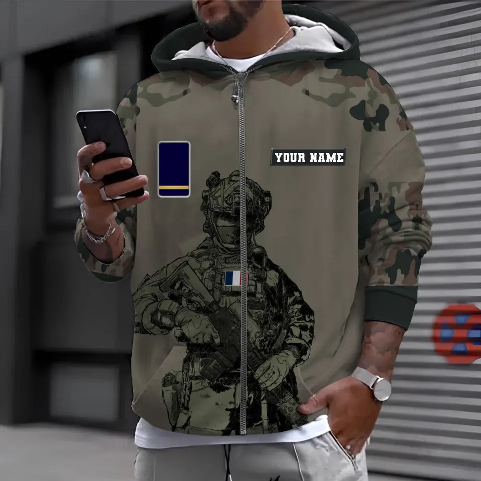 Personalized France Soldier/ Veteran Camo With Name And Rank Hoodie 3D Printed -0512230001