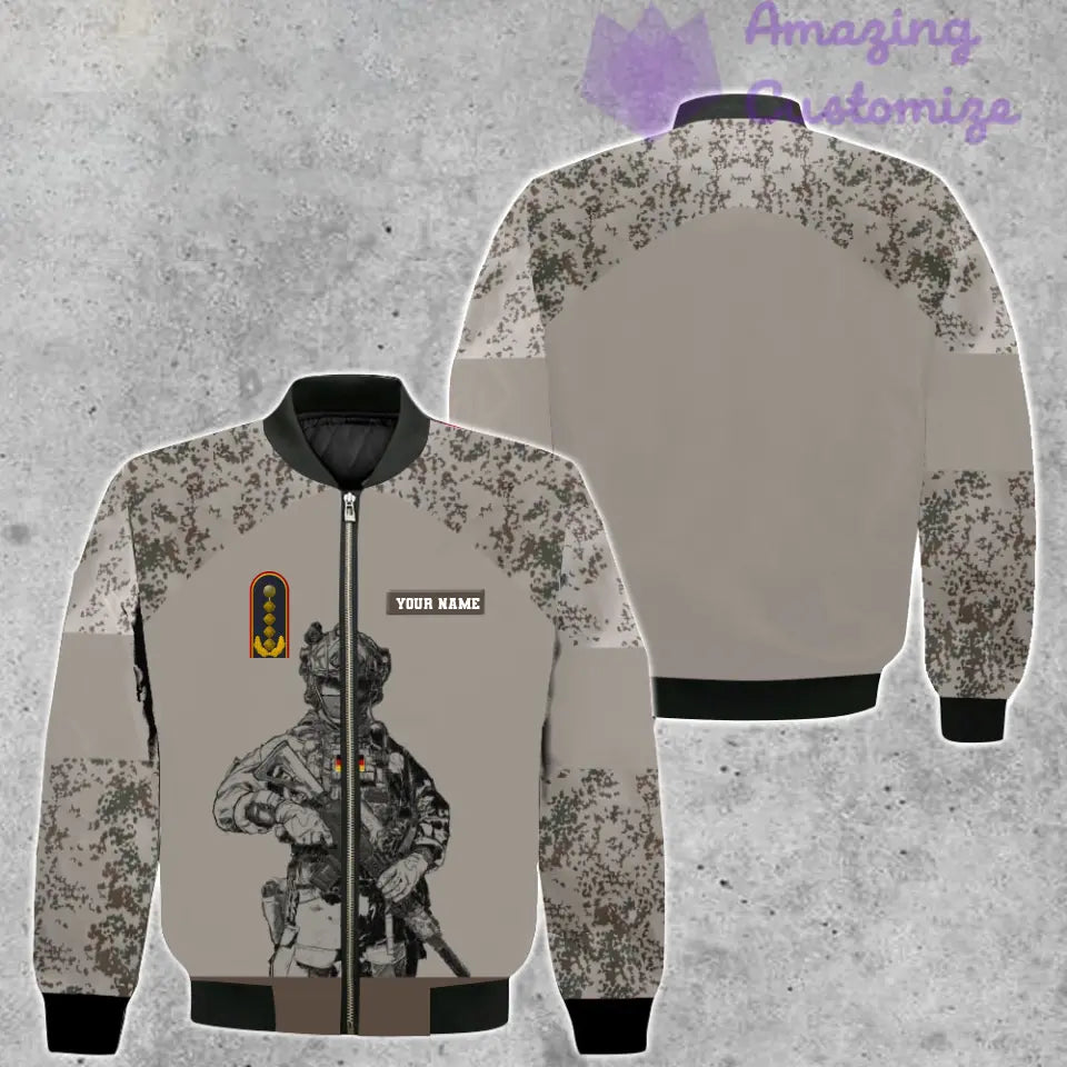 Personalisierte Bomberjacke mit Camouflage-Muster für deutsche Soldaten/Veteranen mit Namen und Rang, 3D-Druck – 0511230001