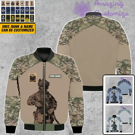 Personalized UK Soldier/ Veteran Camo With Name And Rank Bomber Jacket 3D Printed - 16991424