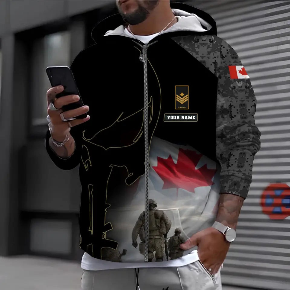 Sweat à capuche personnalisé avec camouflage soldat/vétéran du Canada avec nom et grade imprimé en 3D - 0512230001