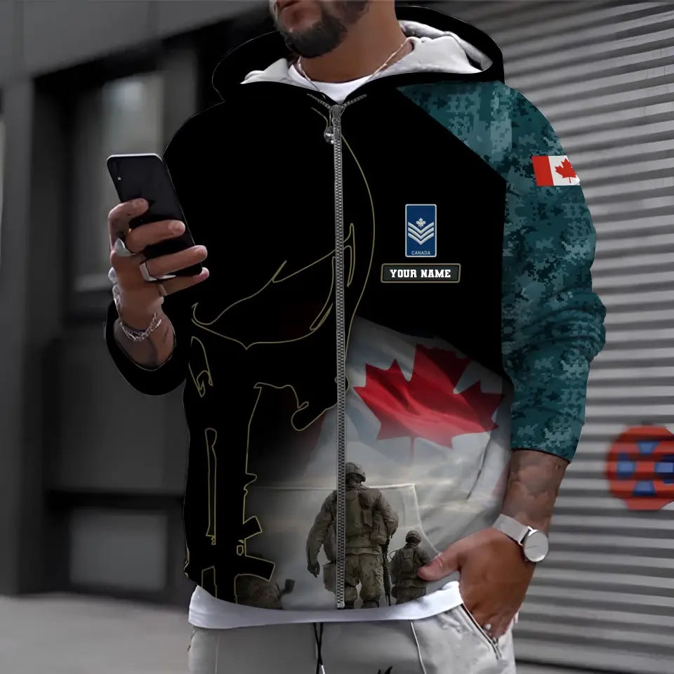 Sweat à capuche personnalisé avec camouflage soldat/vétéran du Canada avec nom et grade imprimé en 3D - 0512230001