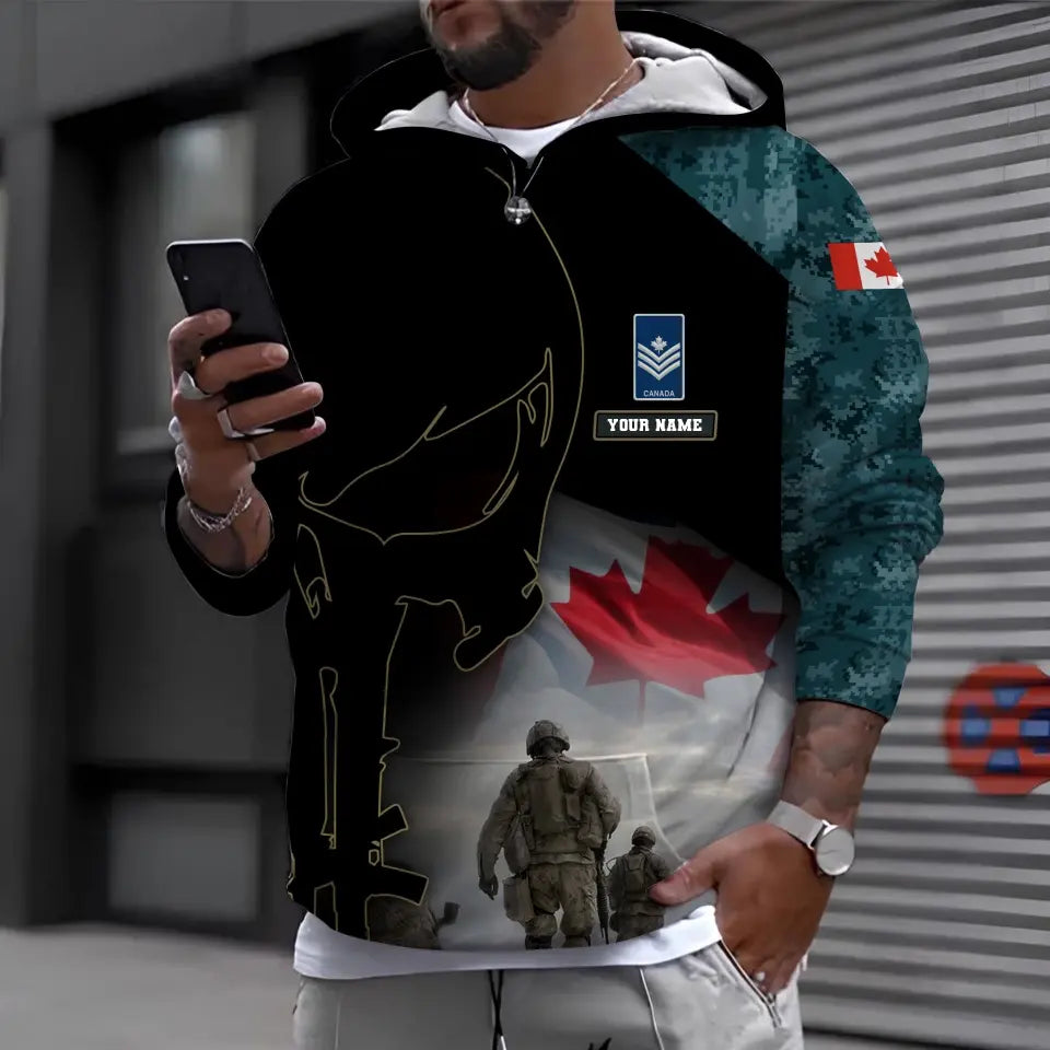 Sweat à capuche personnalisé avec camouflage soldat/vétéran du Canada avec nom et grade imprimé en 3D - 0512230001