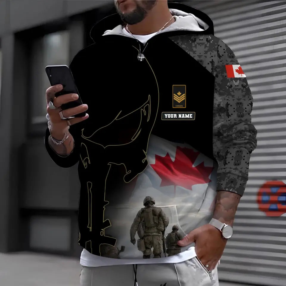 Sweat à capuche personnalisé avec camouflage soldat/vétéran du Canada avec nom et grade imprimé en 3D - 0512230001