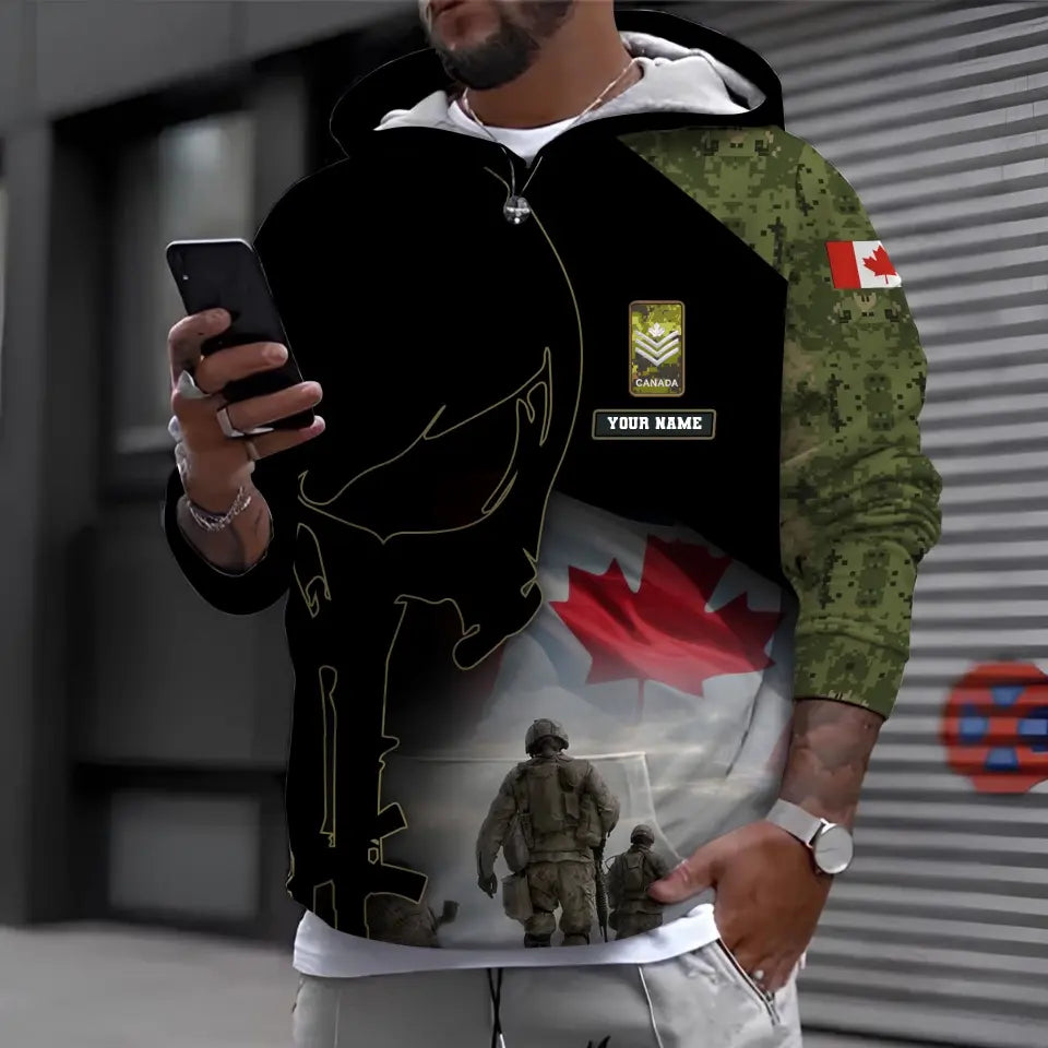 Sweat à capuche personnalisé avec camouflage soldat/vétéran du Canada avec nom et grade imprimé en 3D - 0512230001