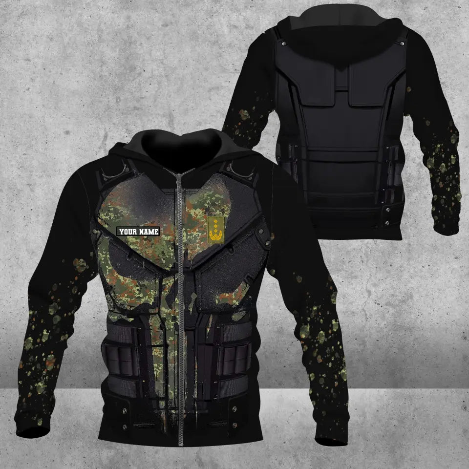 Sweat à capuche personnalisé avec camouflage soldat/vétéran allemand avec nom et grade imprimé en 3D -0712230001