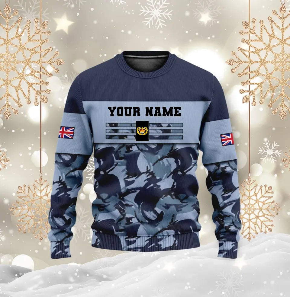 Personalisierter Kapuzenpullover mit Camouflage-Muster für britische Soldaten/Veteranen mit Namen und Rang, 3D-Druck -111223001