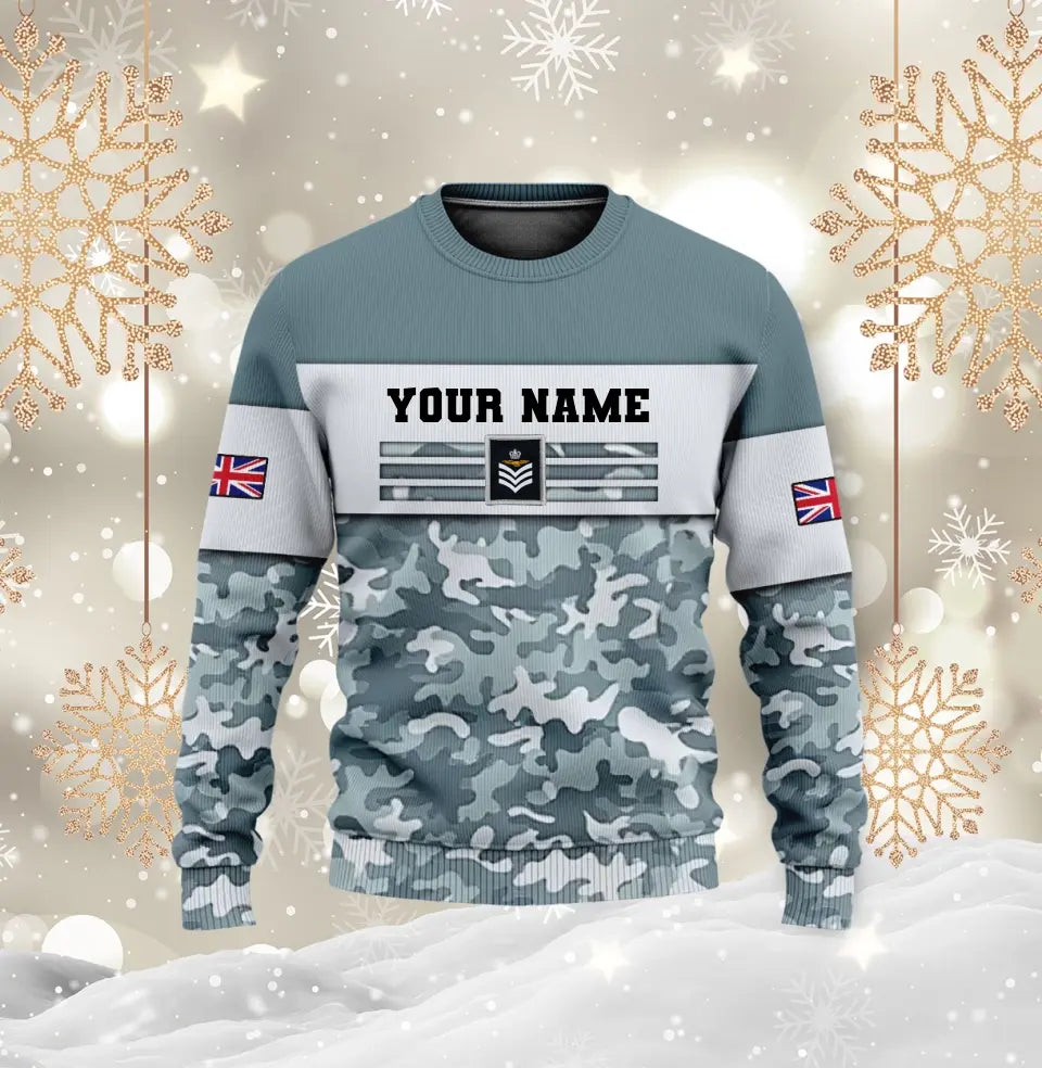 Personalisierter Kapuzenpullover mit Camouflage-Muster für britische Soldaten/Veteranen mit Namen und Rang, 3D-Druck -111223001