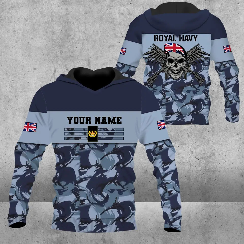 Personalisierter Kapuzenpullover mit Camouflage-Muster für britische Soldaten/Veteranen mit Namen und Rang, 3D-Druck -111223001