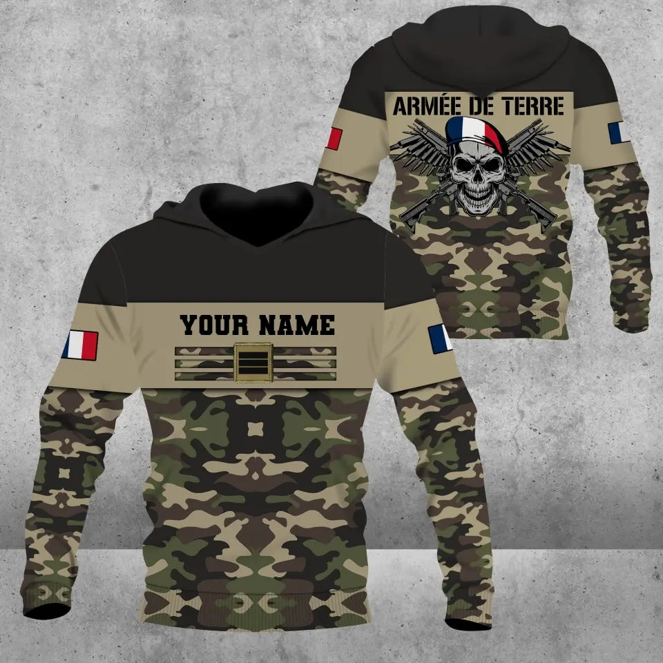 Personalized France Soldier/ Veteran Camo With Name And Rank Hoodie 3D Printed -111223001