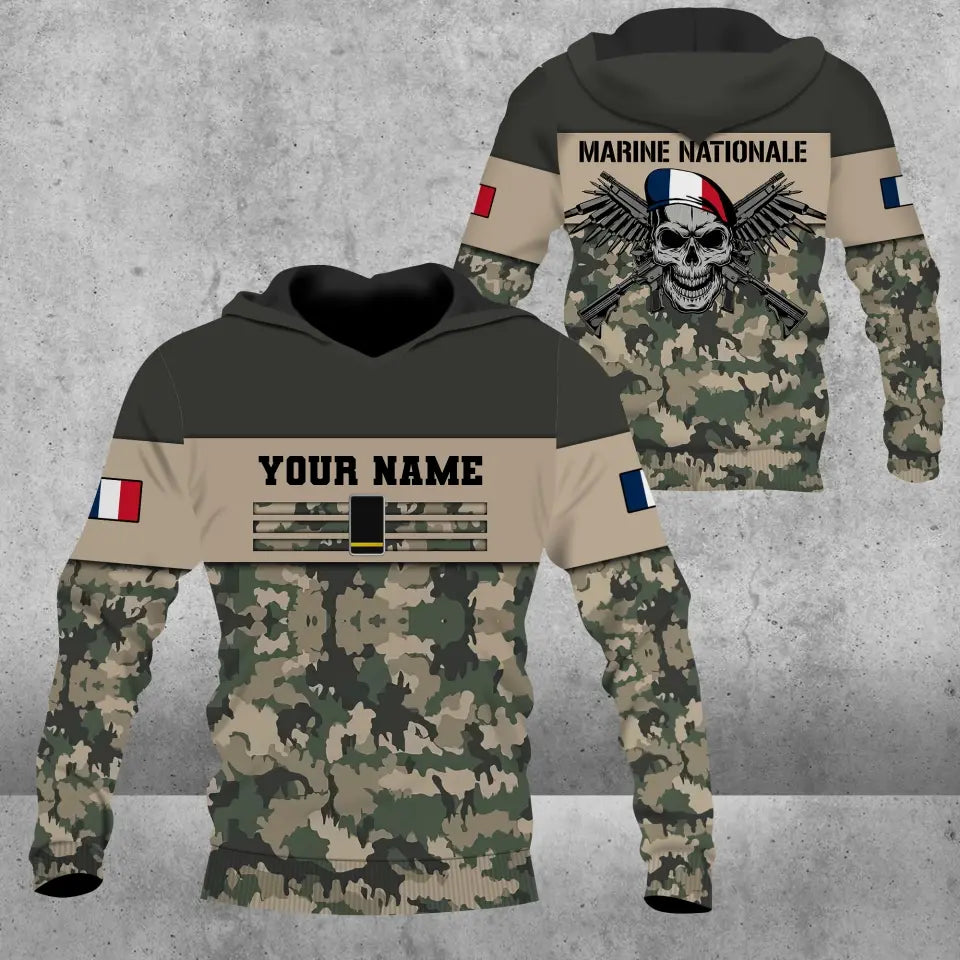 Personalized France Soldier/ Veteran Camo With Name And Rank Hoodie 3D Printed -111223001