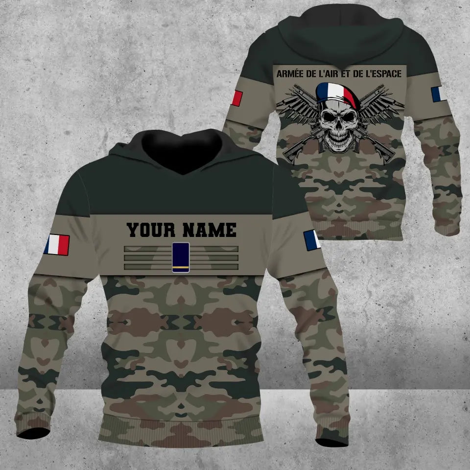 Personalized France Soldier/ Veteran Camo With Name And Rank Hoodie 3D Printed -111223001