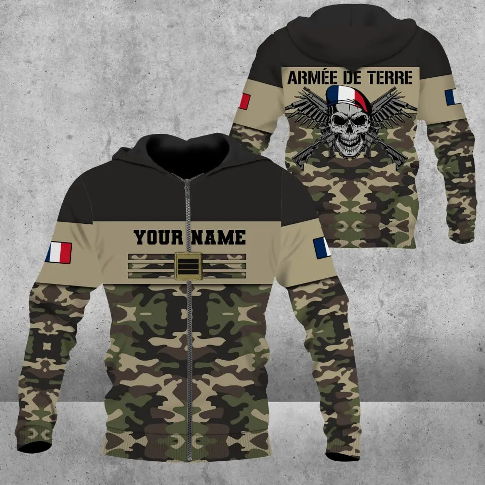 Personalized France Soldier/ Veteran Camo With Name And Rank Hoodie 3D Printed -111223001