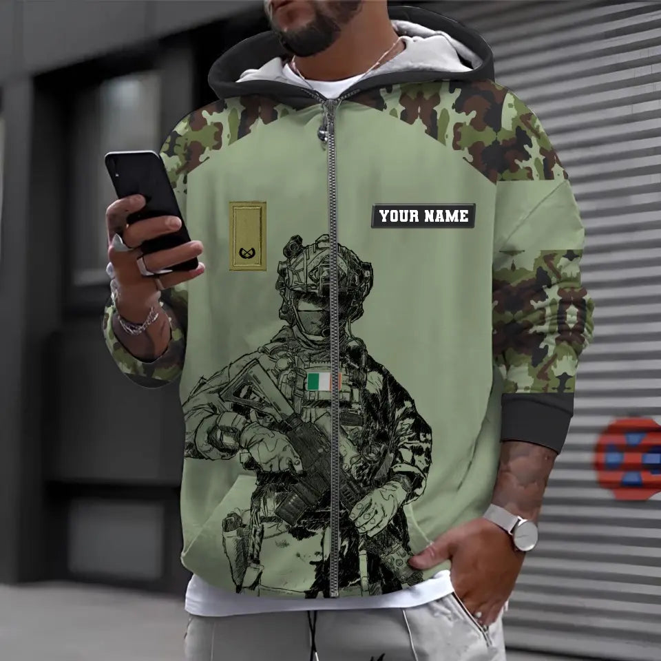 Personalized Ireland Soldier/ Veteran Camo With Name And Rank Hoodie 3D Printed - 1212230001